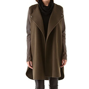 Vince Brown Shirttail Coat w Leather Sleeves Small